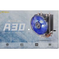 Antec A30 K 92mm Blue LED 36CFM, 2x Copper Heatpipe. Intel 1700. 775, 115x, 1200, AMD, AM4, FM1, FM2 +  CPU Air Cooler, TDP 95w, 12 Months Warranty