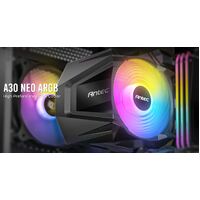Antec A30 NEO ARGB CPU Air Cooler with 800 - 2000 RPM. 43.82 CFM max,  23.2 dB(A) 4 pin PWM LED 3 PIN. Performance CPU Cooler. TDP 125w. Intel AMD