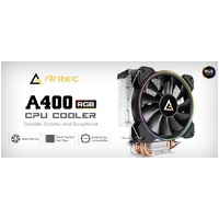 Antec A400 RGB Air CPU Cooler, Direct Heat-Pipies, Silent RGB 12CM PWM Fan, Broad Socket Support, 115X, 1200, 2011, 2066, AM3, AM3+, AM4 FM1, FM2, FM2