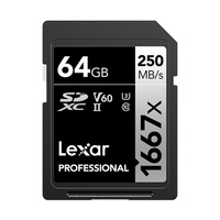 Lexar Professional 1667x 64GB SDXC UHS-II Card SILVER Series  speed up to 250MB s 1 including 1080p Full-HD, 3D, and 4K video