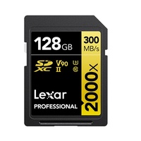 Lexar Professional 2000x 128GB SDHC SDXC UHS-II Card GOLD Series 128GB  C10, UHS-II (U3), V90, up to 300MB s read, 260MB s write