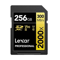 Lexar Professional 2000x 256GB SDHC SDXC UHS-II Card GOLD Series 256GB  C10, UHS-II (U3), V90, up to 300MB s read, 260MB s write