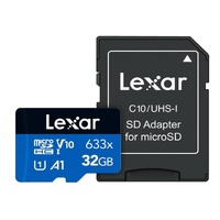 Lexar High-Performance 633x 32GB microSDHC  microSDXC UHS-I Card BLUE Series without adaptor including 1080p Full-HD, 3D, and 4K UHD video1. These C