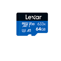 Lexar High-Performance 633x 64GB microSDHC  microSDXC UHS-I Card BLUE Series without adaptor 64GB  C10, A1, UHS-I (U3), V30, up to 100MB s read, 45