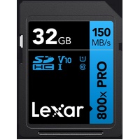 Lexar High-Performance 800x PRO 32GB SDHC SDXC UHS-I Card BLUE Series read speed up to 150MB s shoot high-quality images and stunning 1080p Full-HD