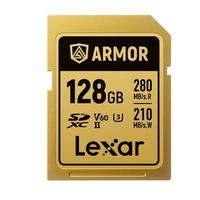 Lexar Professional ARMOR GOLD 128GB SDXC UHS-II Card up to 280MB s read, up to 210MB s write, Stainless steel, Rated IP68, 5-meter drop proof