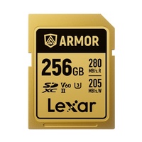 Lexar Professional ARMOR GOLD 256GB SDXC UHS-II Card  up to 280MB s read, up to 205MB s write, Stainless steel, Rated IP68, 5-meter drop proof