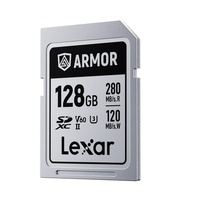 Lexar Professional ARMOR SILVER PRO 128GB SDXC UHS-II Card up to 280MB s read, up to 120MB s write, Stainless steel, Rated IP68, 5-meter drop proof