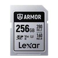 Lexar Professional ARMOR SILVER PRO 256GB SDXC UHS-II Card  up to 280MB s read, up to 160MB s write, Stainless steel, Rated IP68, 5-meter drop proof
