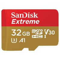 SanDisk Extreme 32GB microSD SDHC V30 U3 C10 A1 UHS-1 100MB s R 60MB s W 4x6 SD Adaptor Android Smartphone Action Camera Drones 16GB