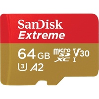 SanDisk Extreme microSDXC, SQXAH 64GB, V30, U3, C10, A2, UHS-I, 170MB s R, 80MB s W, 4x6, SD adaptor, Lifetime Limited, Action Cam Drone SKU