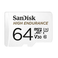 SanDisk High Endurance 64GB microSD 100MB s 40MB s 5K hrs 4K UHD C10 U3 V30 -40 degreeC to 85 degreeC Heat Freeze Shock Temperature Water X-ray Proof 