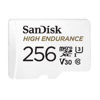 SanDisk High Endurance 256GB microSD 100MB s 40MB s 20K hrs 4K UHD C10 U3 V30 -40 degreeC to 85 degreeC Heat Freeze Shock Temperature Water X-ray Proo