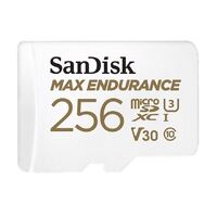 SanDisk Max Endurance 256GB microSD 100MB s 40MB s 20K hrs 4K UHD C10 U3 V30 -40 degreeC to 85 degreeC Heat Freeze Shock Temperature Water X-ray Proof