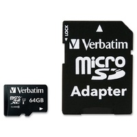 Verbatim 64GB Micro SDXC Card Class 10 UHS-I With Adaptor Up to 45MB Sec 300X read speed