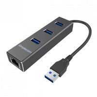 Simplecom CHN410 Black Aluminium 3 Port USB 3.0 HUB with Gigabit Ethernet Adapter 1000Mbps for PC MAC 