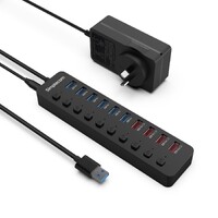 Simplecom CHU810 48W 10-Port USB 3.0 Hub and Charger with Individual Switches 12V 4A Power Adapter BC1.2 Fast Charging