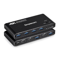 Simplecom KM420 2-Port HDMI KVM Switch HDMI 2.0 4K 60Hz 4-Port USB 3.0 Hub 5Gbps