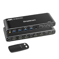 Simplecom KM430 Dual HDMI Monitor KVM Switch for 2 Computers with 4-Port USB Hub 4K 60Hz Keyboard Hotkey