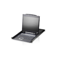 Aten Rackmount KVM Switch 8 Port VGA PS/2-USB w/ 19' LCD Display, 2x Custom KVM Cables Included, 1280x1024@75hz Display, LED Illumination