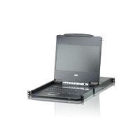 Aten Rackmount KVM Switch Single Rail 8 Port DVI USB w  17.3 inch LCD Display 2x Custom KVM Cables 1920x1200 60hz Display LED Illumination