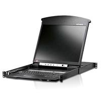 Aten 8 Port Dual Rail CAT5 LCD KVM over IP Switch w  Daisy Chain 19 inch LED-Backlit LCD MonitorTouchpad PS 2-USB Local Remote Share Access Rackmount