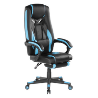 Brateck Premium PU Gaming Chair with Lumbar Support and Retractable Footrest (63x71x119~129cm) up to 150kg-PU Leather,PVC Leather-Black-Blue
