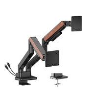 Brateck LDT81N-C024UC Fusion Heavy-Duty Gas Spring Dual Monitor Arm with USB-A USB-C Ports For most 17 ft~35 ft Monitors, Fine Texture Black(New)