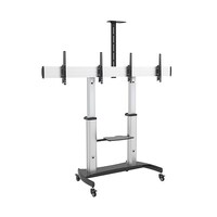 Brateck Dual Screen Aluminum Height-Adjustable TV Cart with Media Shelf for 37 inch-60 inch TVs Up to 50kg