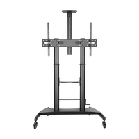 Brateck Large Screen Telescopic Height-Adjustable Steel TV Cart with Crank Handle Fit 60 ft-100 ft Up to 100kg- Matte Black