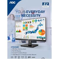 AOC 27 inch IPS 4ms Full HD 3-Sided Frameless 250Cd m2 Adaptive Sync VESA 100x100 VGA  1 HDMI 1.4  1 DP 1.2  1 2 x Speakers. Business Monitor