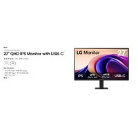LG 27 ft ft IPS 5ms QHD HDR10 Monitor with AMD FreeSync HDMI DP Tilt VESA 100 x100 mm
