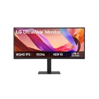 LG 34 ft UltraWide 21:9 WQHD Curved IPS Monitor with 3440x1440 resolution, sRGB 99pct, HDR10, 100Hz, 5ms response, and tilt height swivel stand