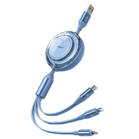 Pisen Ling Speed 3-in-1 USB-A to Lightning  USB-C  Micro-USB  Telescopic Data Cable (1.2M) - 6A, Rubberized shell, Faster Charging Speeds