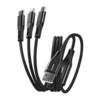 Pisen Braided 3-in-1 USB-A to Lightning  USB-C  Micro-USB Cable (1.5M) - Black 3A 15W Aluminum Alloy Wear-Resistant Faster Charging Speeds