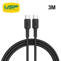 USP BoostUp Braided USB-C to USB-C Cable (3M) Black -3A Fast  Safe ChargeStrong  DurableSamsung GalaxyApple iPhoneiPadMacBookGoogleOPPONokia
