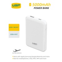 USP Mini 5K mAh Power Bank (18.5W) with Dual Ports (USB-C  USB-A) White - LED Power Indicator Fast  SafeIntelligent ChargingMeet Airport Aviation