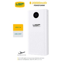 USP 20K mAh Power Bank - White 2 USB-A Outputs (5W  10W) 2 USB Input Digital Display Comfortable Grip Charge 2 Devices Intelligent Matching