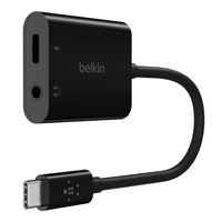 Belkin RockStar 3.5mm Audio + USB-C Charge Adapter - Black (NPA004btBK), USB-C fast charging up to 60W with USB-PD and Quick Charge 2.0, 2YR