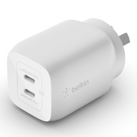Belkin BoostCharge Pro Dual USB-C GaN Wall Laptop Charger with PPS 65W - White(WCH013auWH)1USB-C(45-65W)1USB-C(20-65W)CompactFast  Travel Ready