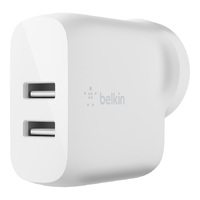 Belkin BOOST CHARGE Dual USB A Wall Charger 24W - White(WCB002auWH),Dual port charges two devices at once,Power up quickly,24W/4.8 amps total output