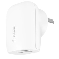 Belkin BOOST CHARGE Dual Wall Charger with PPS 37W - White(WCB007auWH),USB-C PD 3.0 certified,Travel-Ready Dual Port Wall Charger