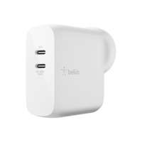 Belkin BOOST CHARGE Dual USB-C PD GaN Wall Charger 68W - White(WCH003auWH),Dual port,Intelligent power sharing,fast charger with USB-C power delivery