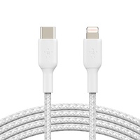 Belkin BoostCharge Braided Lightning to USB-C Cable (1m/3.3ft) - White(CAA004bt1MWH), 480Mbps, 10K+ bend, Apple iPhone / iPad / Macbook, 2YR