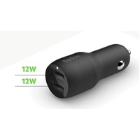 Belkin BoostCharge Dual USB-A Car Charger 24W - Black (CCB001btBK), 2xUSB-A (12W), Dual Port Fast & Compact Charger, $2,500 CEW,2YR