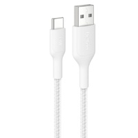 Belkin BoostCharge Pro Braided USB-C to USB-A Cable (1M) - White (CAB022fq1MWH), 15W, 480Mbps, 350K Bends, Apple, USB-IF Certified, 2 Years Warranty