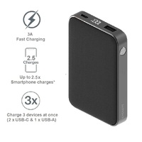 Cygnett ChargeUp Reserve 2nd Gen 10K mAh Power Bank - Black (CY3698PBCHE), 20W Fast Charging, USB-C to USB-C Cable (40cm), Charge 3 Devices At Once