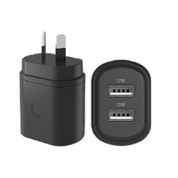 Cygnett PowerPlus 12W USB-A Dual Port Wall Charger - Black (CY3672PDWLCH), 2xUSB-A(12W), Small, Lightweight and Travel Ready, Compact Wall Charger