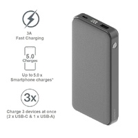 Cygnett ChargeUp Reserve 2nd Gen 20K mAh Power Bank - Silver (CY3703PBCHE), 30W Fast Charging, USB-C to USB-C Cable (40cm), Charge 3 Devices At Once