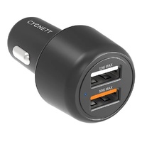 Cygnett CarPower 30W Dual Port Car Charger - Black (CY3680CYCCH), 2xUSB-A(12W & 18W QC 3.0), Fast Car Charger, 3.6x faster than standard 5W